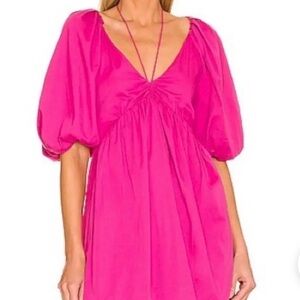 L'Academie Hot Pink Puff-Sleeve Mini Dress